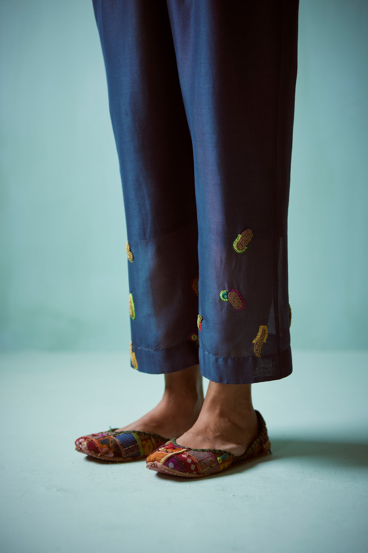 Teal Tie-Dye Hand Embroidered Tunic Set