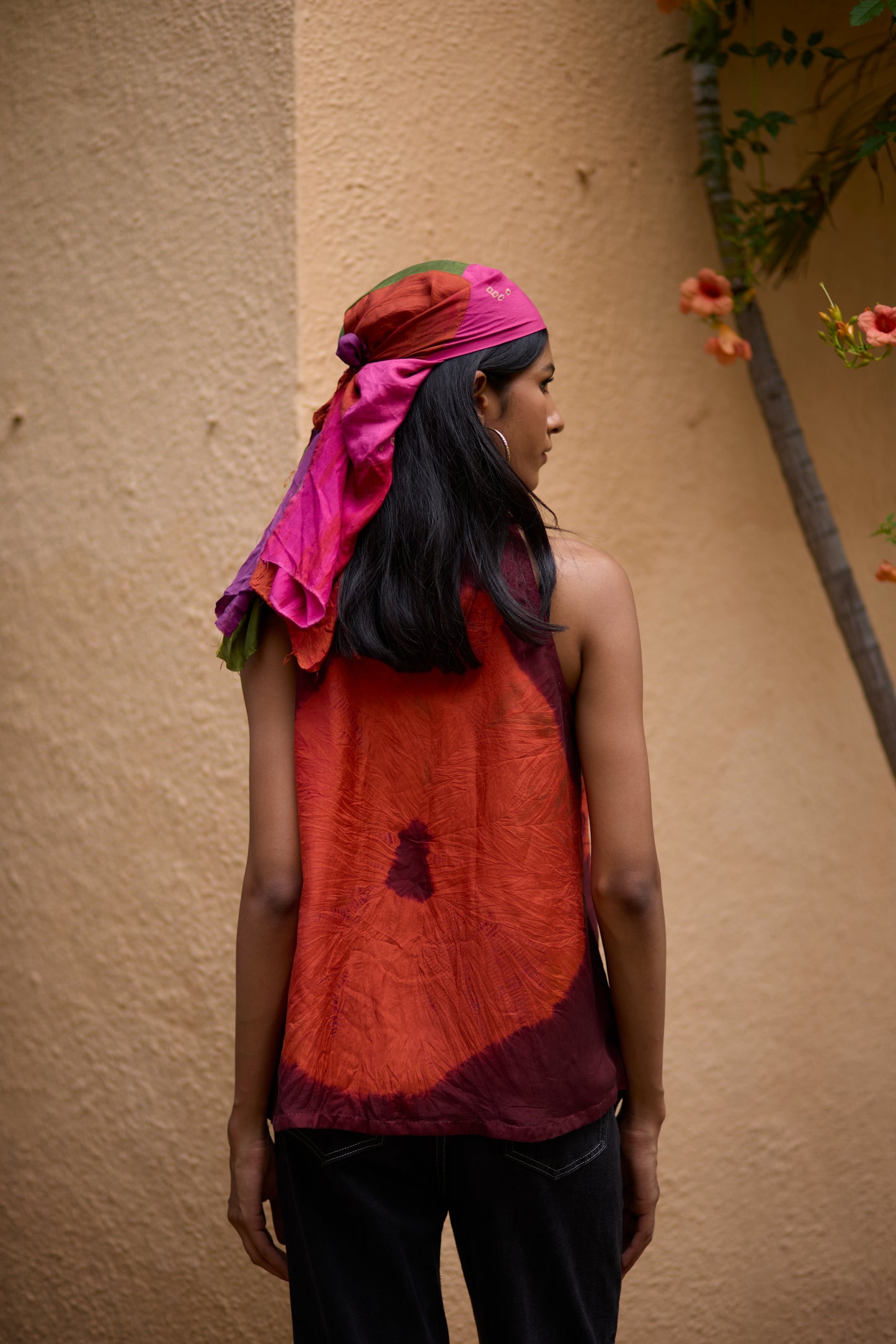 Multicolor Pure Silk Patchwork Sleeveless Shirt