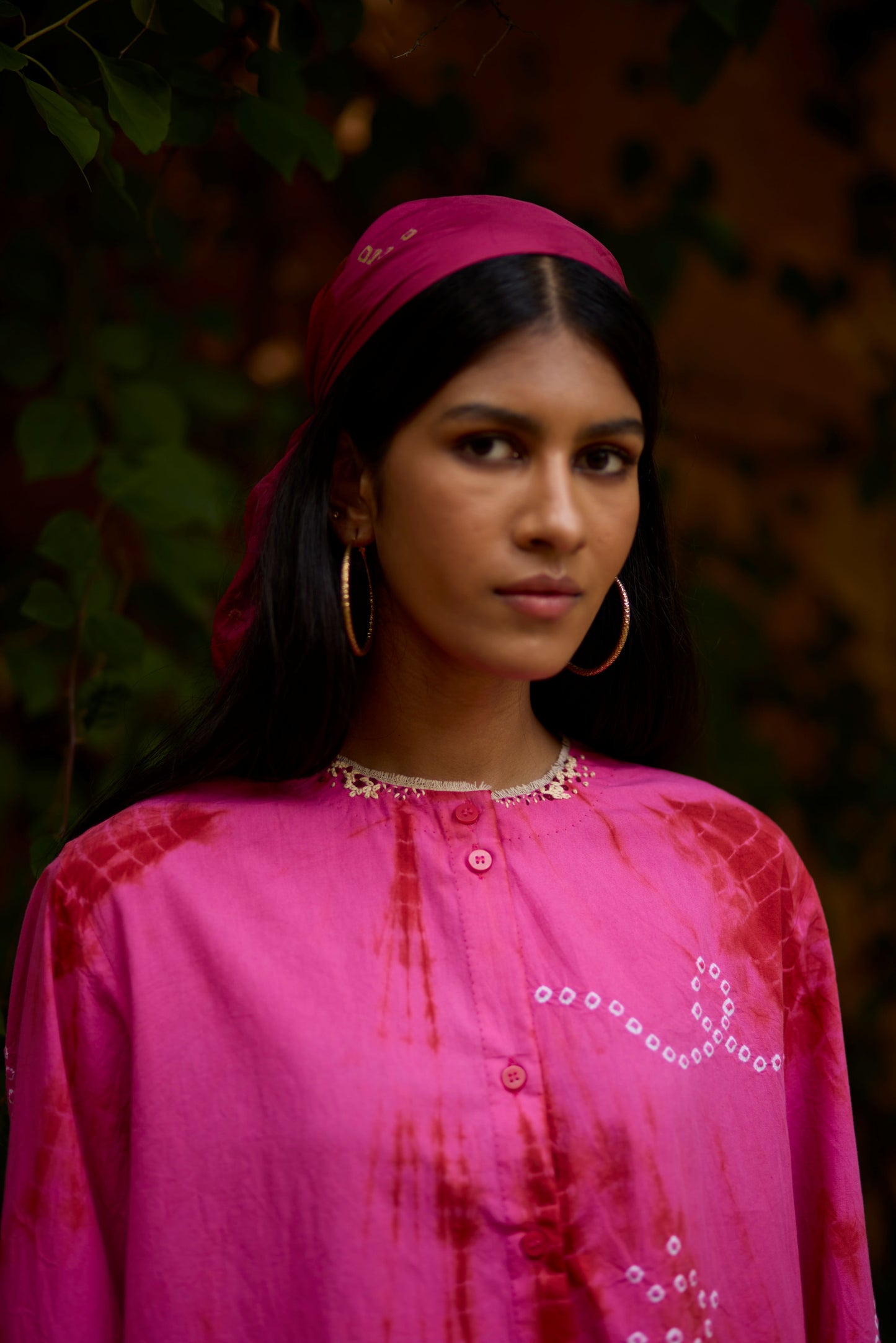 Pink Cotton Placement Bandhani Co-ord Set