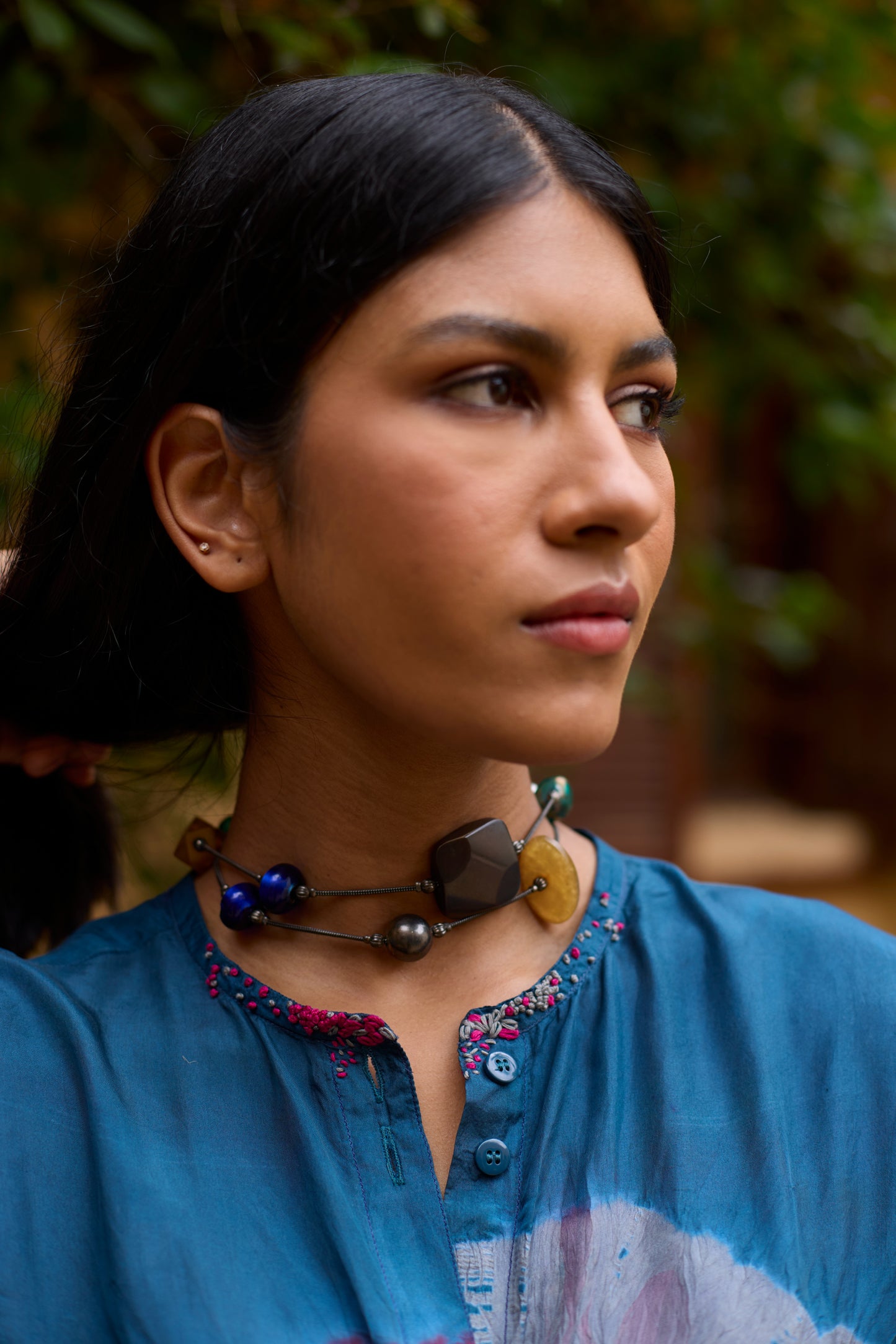 Teal Pure Silk Tie-Dye with Handwork Tunic Set