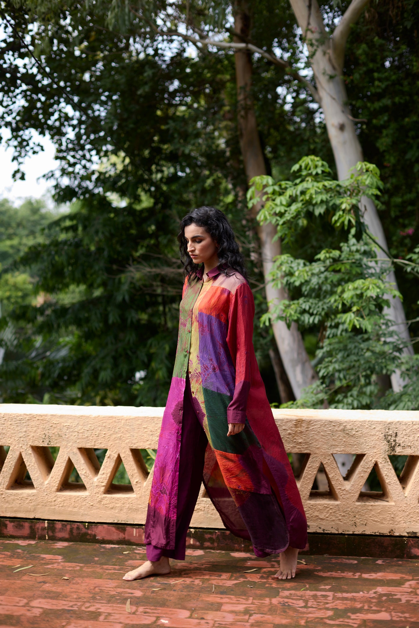 Multicolor Silk Tie-Dye & Patchwork Tunic Set