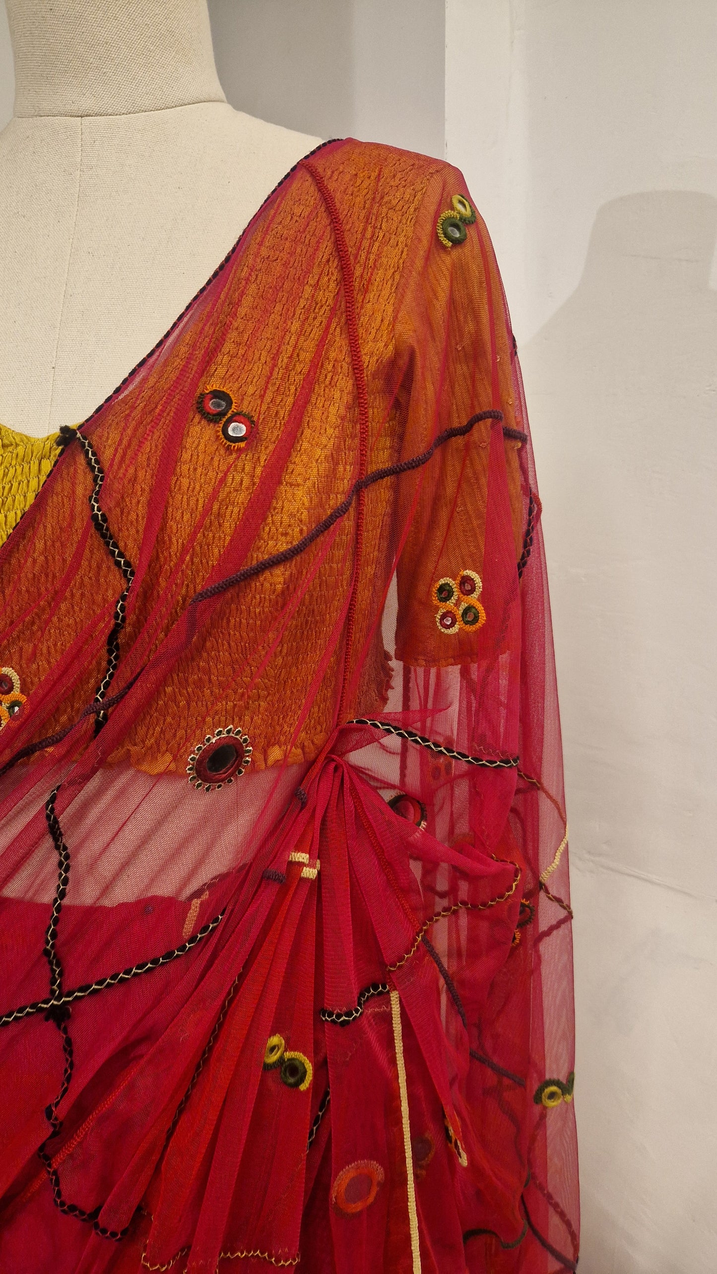 Pink Net and Mirrorwork Saree