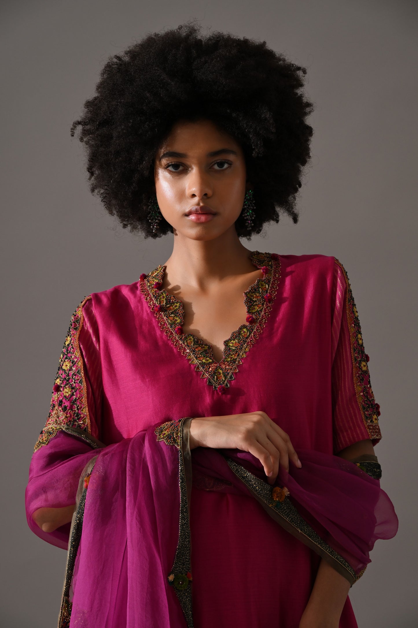 Pink Hand Embroidered Kurta Set