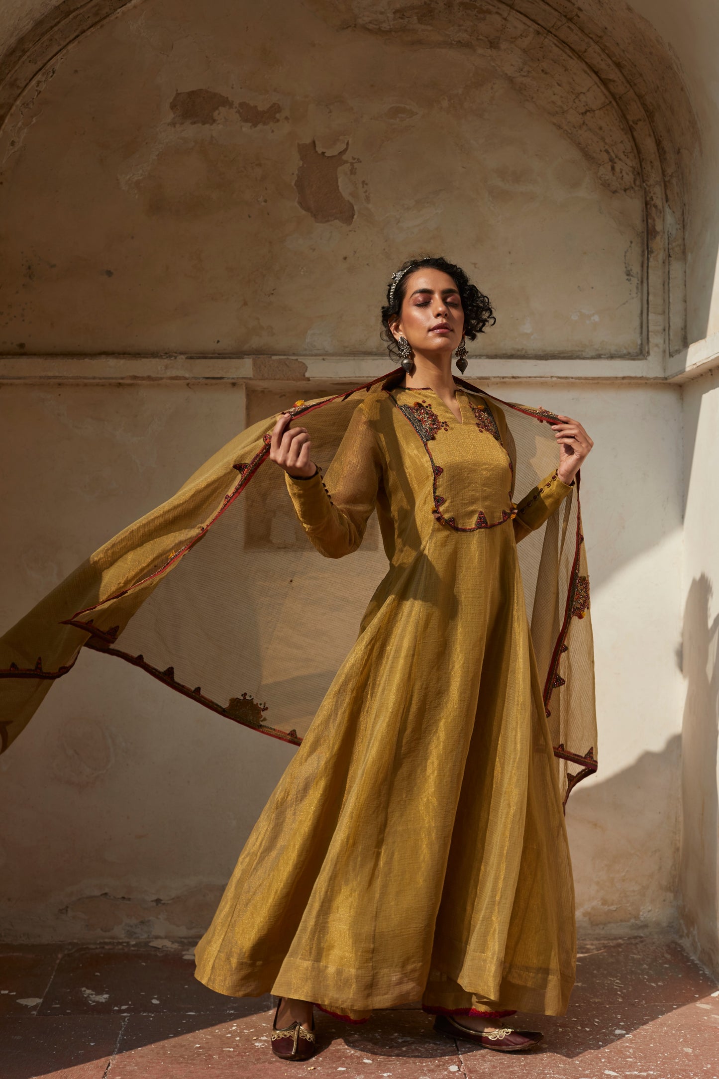 Golden Hand Embroidered Dupatta