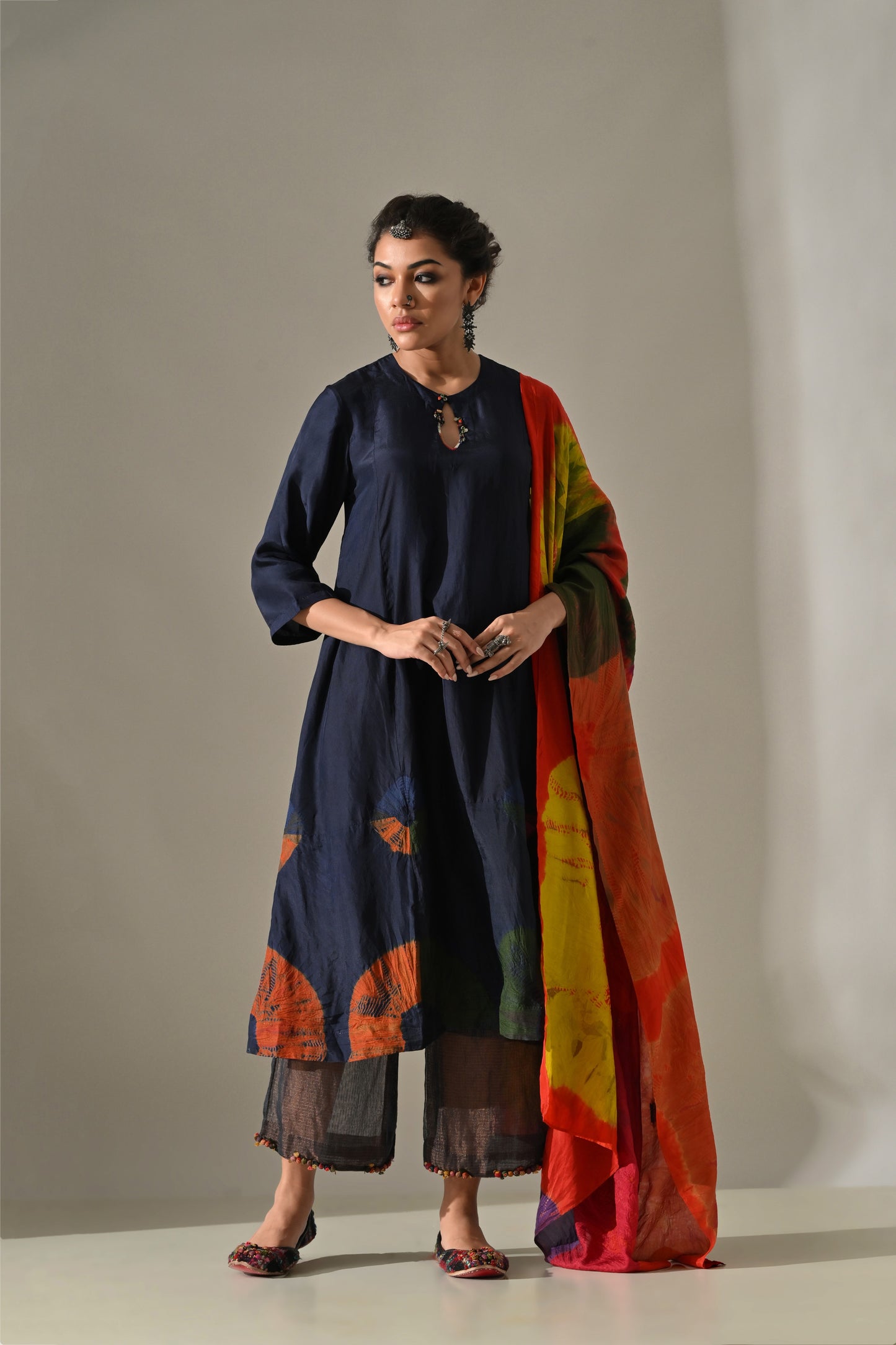 Orange Multi Panel Tie Dye Dupatta
