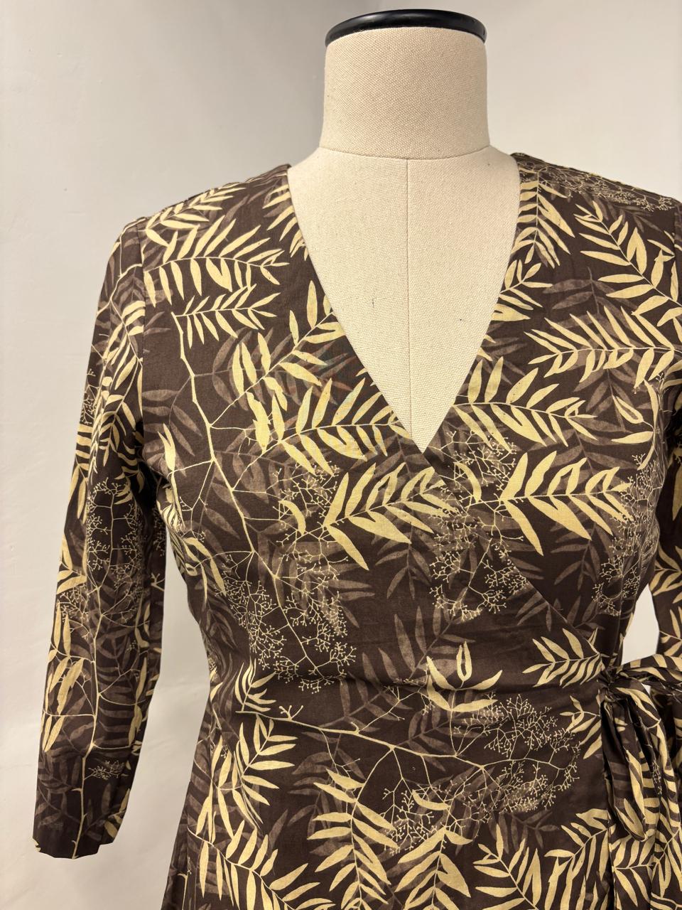 Brown Beige Wrap Dress