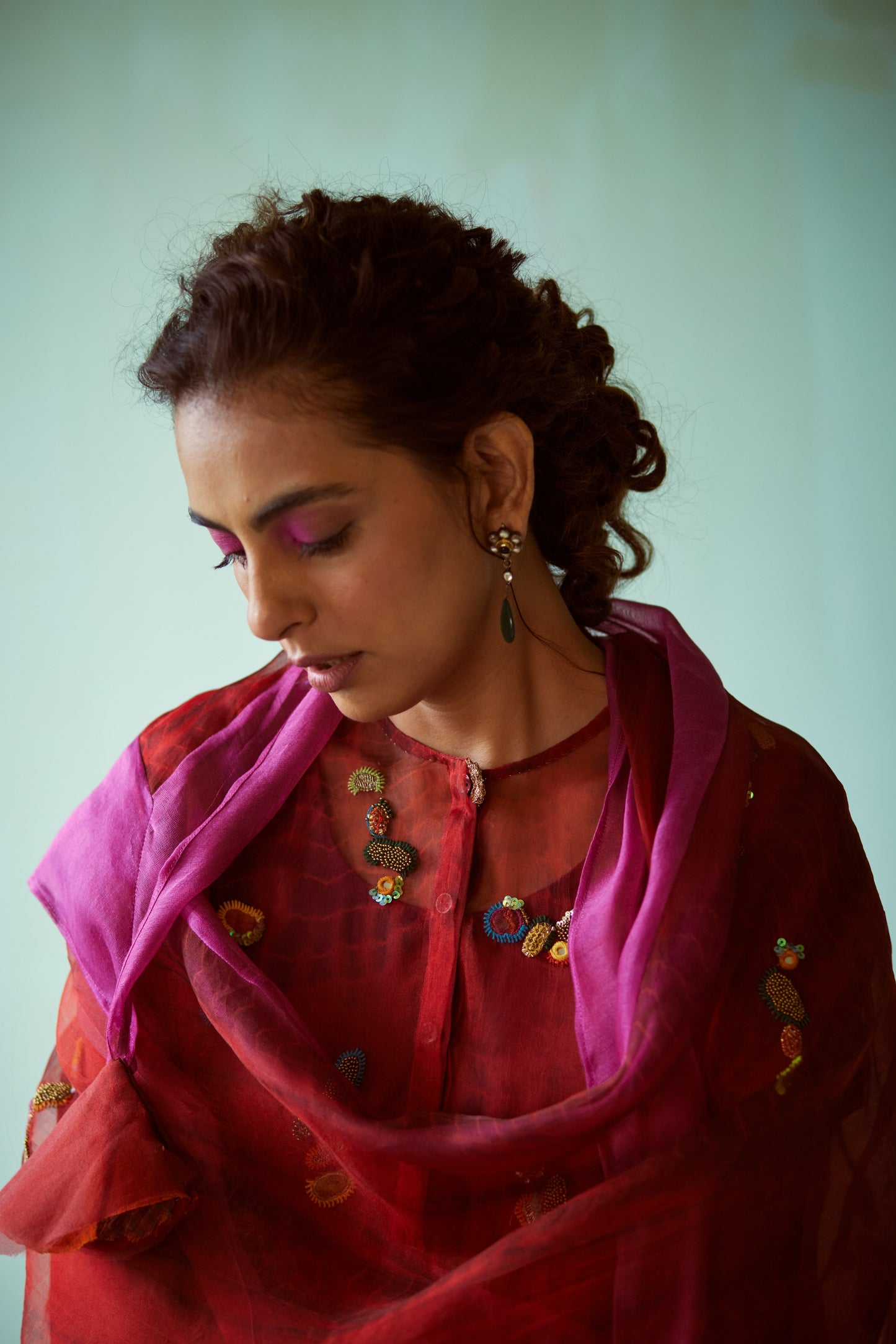 Pink Tie & Dye Hand Embellished Tunic Set
