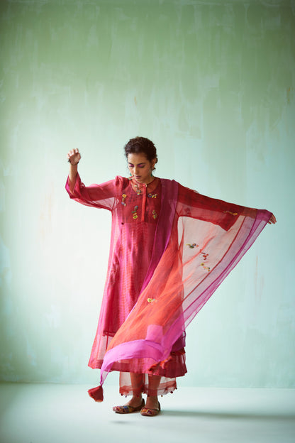 Pink Tie & Dye Hand Embellished Tunic Set