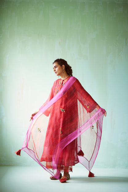 Pink Tie & Dye Hand Embellished Tunic Set