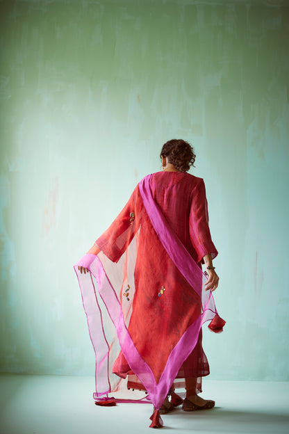 Pink Tie & Dye Hand Embellished Tunic Set