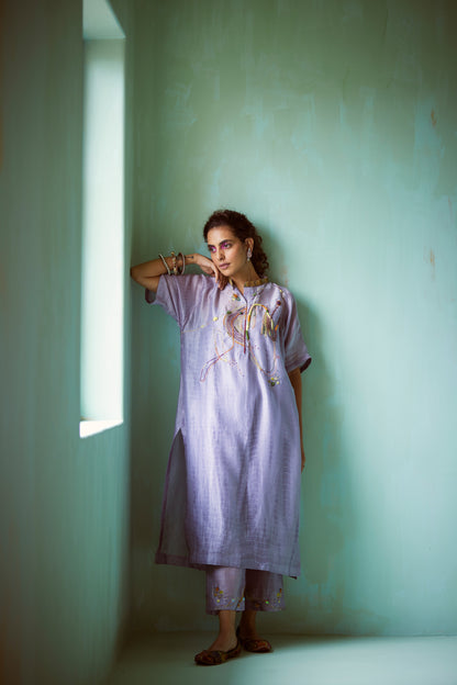 Light Blue Tie-Dye Hand Embroidered Tunic Set
