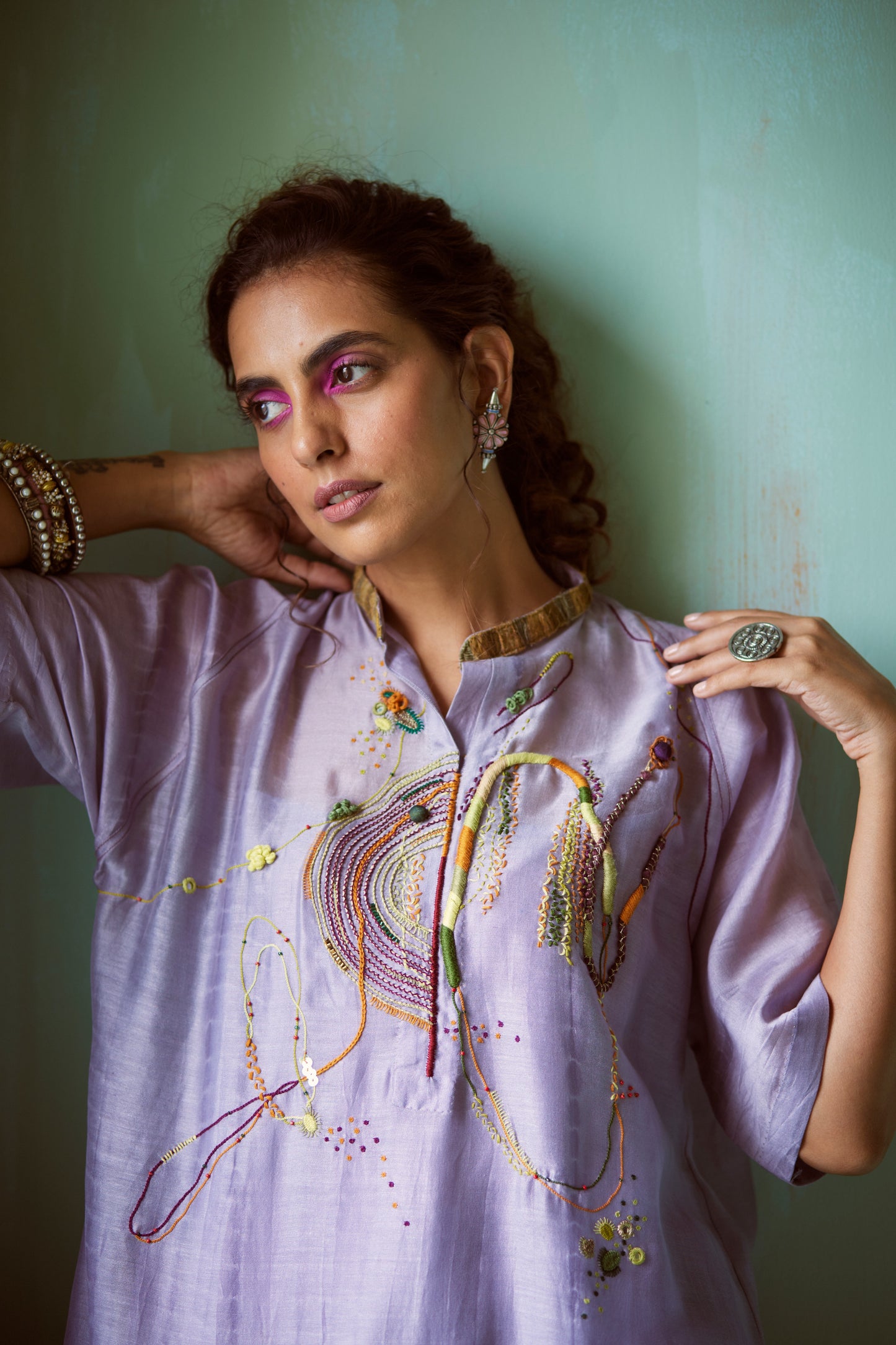Light Blue Tie-Dye Hand Embroidered Tunic Set