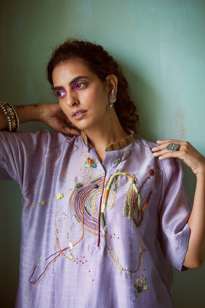 Light Blue Tie-Dye Hand Embroidered Tunic Set