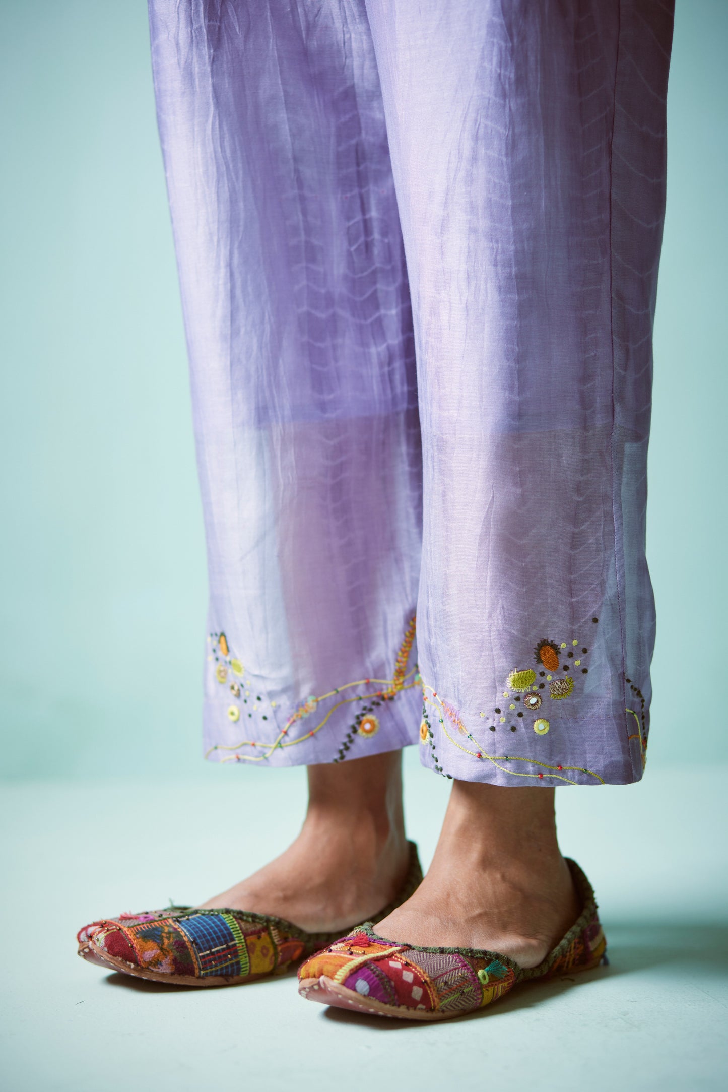 Light Blue Tie-Dye Hand Embroidered Tunic Set