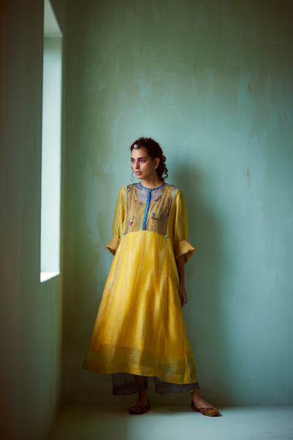 Yellow Tie & Dye Hand Embellished Tunic Set