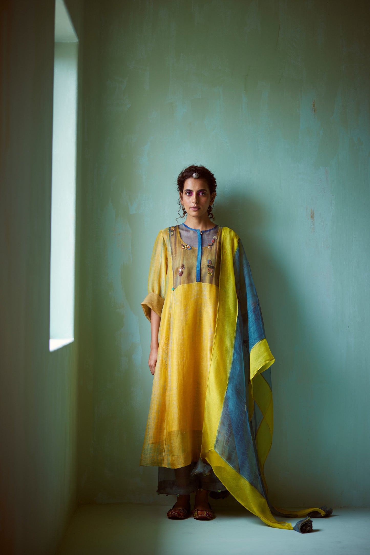 Yellow Tie & Dye Hand Embellished Tunic Set
