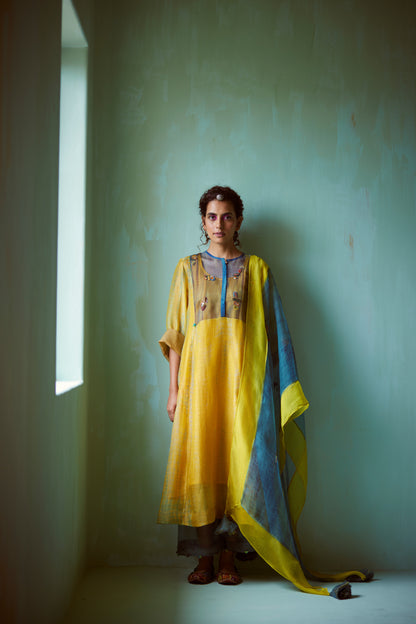 Yellow Tie & Dye Hand Embellished Tunic Set