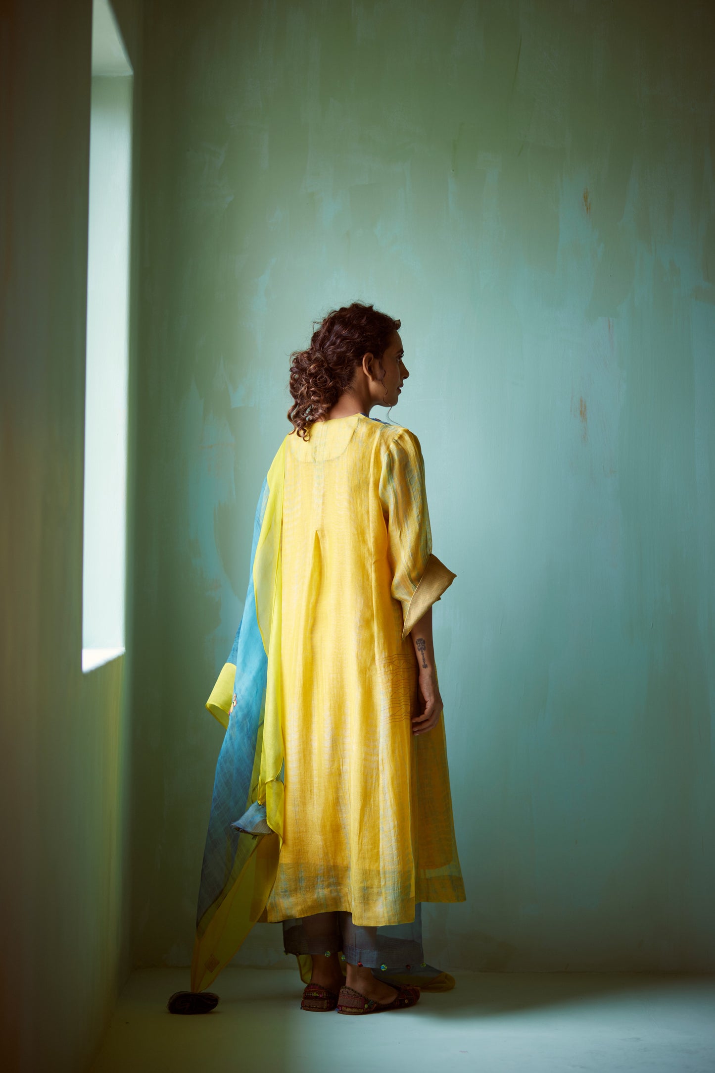 Yellow Tie & Dye Hand Embellished Tunic Set