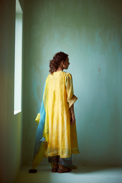 Yellow Tie & Dye Hand Embellished Tunic Set