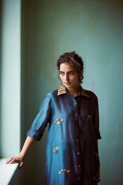 Teal Tie-Dye Hand Embroidered Tunic Set