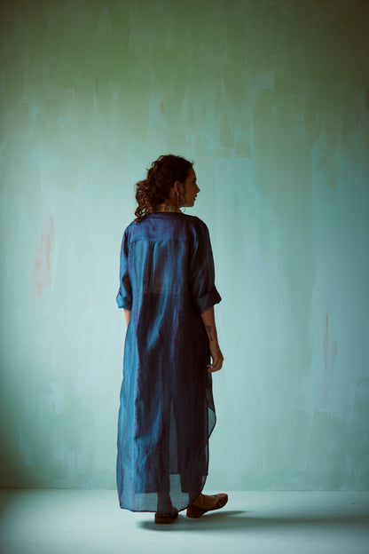 Teal Tie-Dye Hand Embroidered Tunic Set