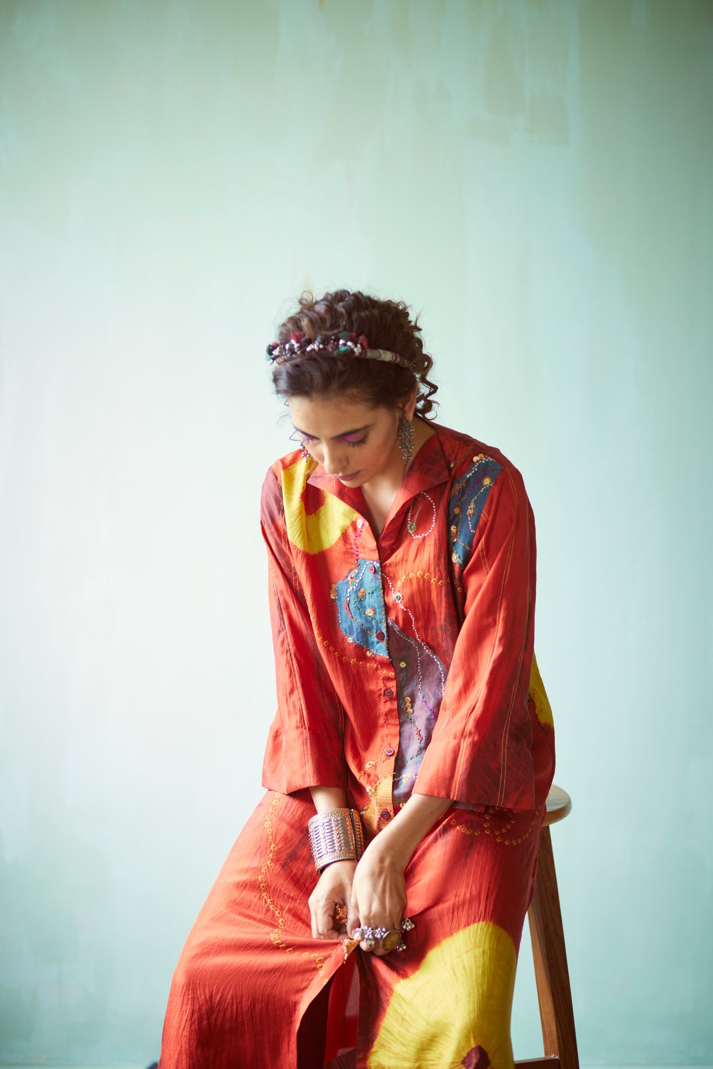 Orange Tie & Dye Bandhani Tunic Set