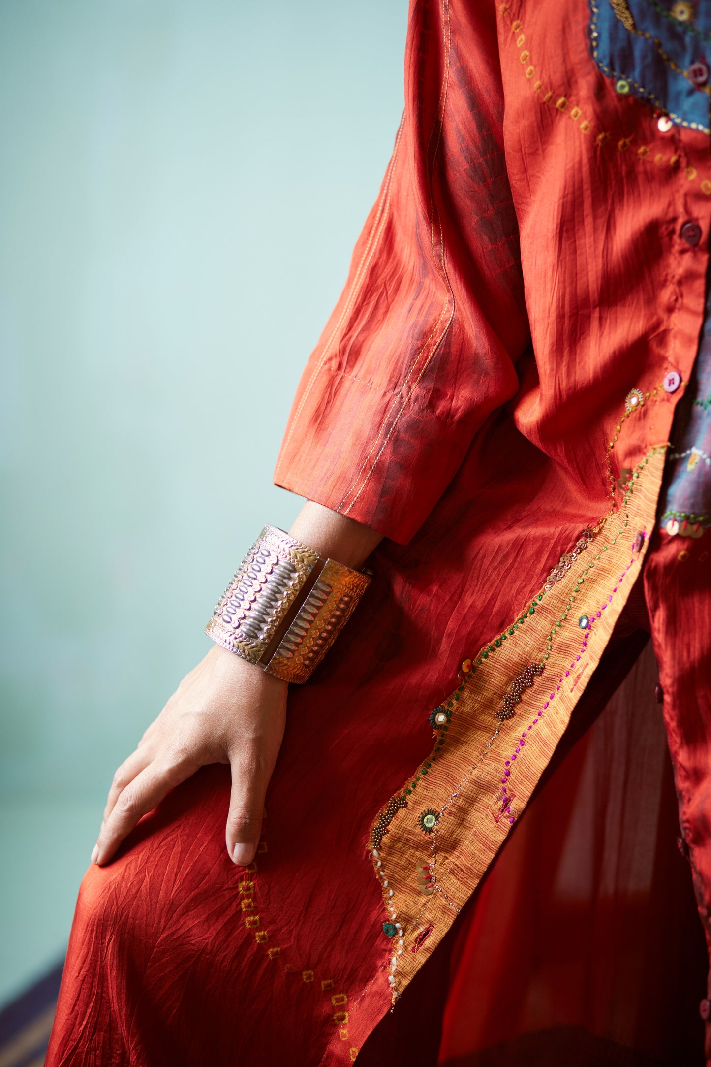 Orange Tie & Dye Bandhani Tunic Set