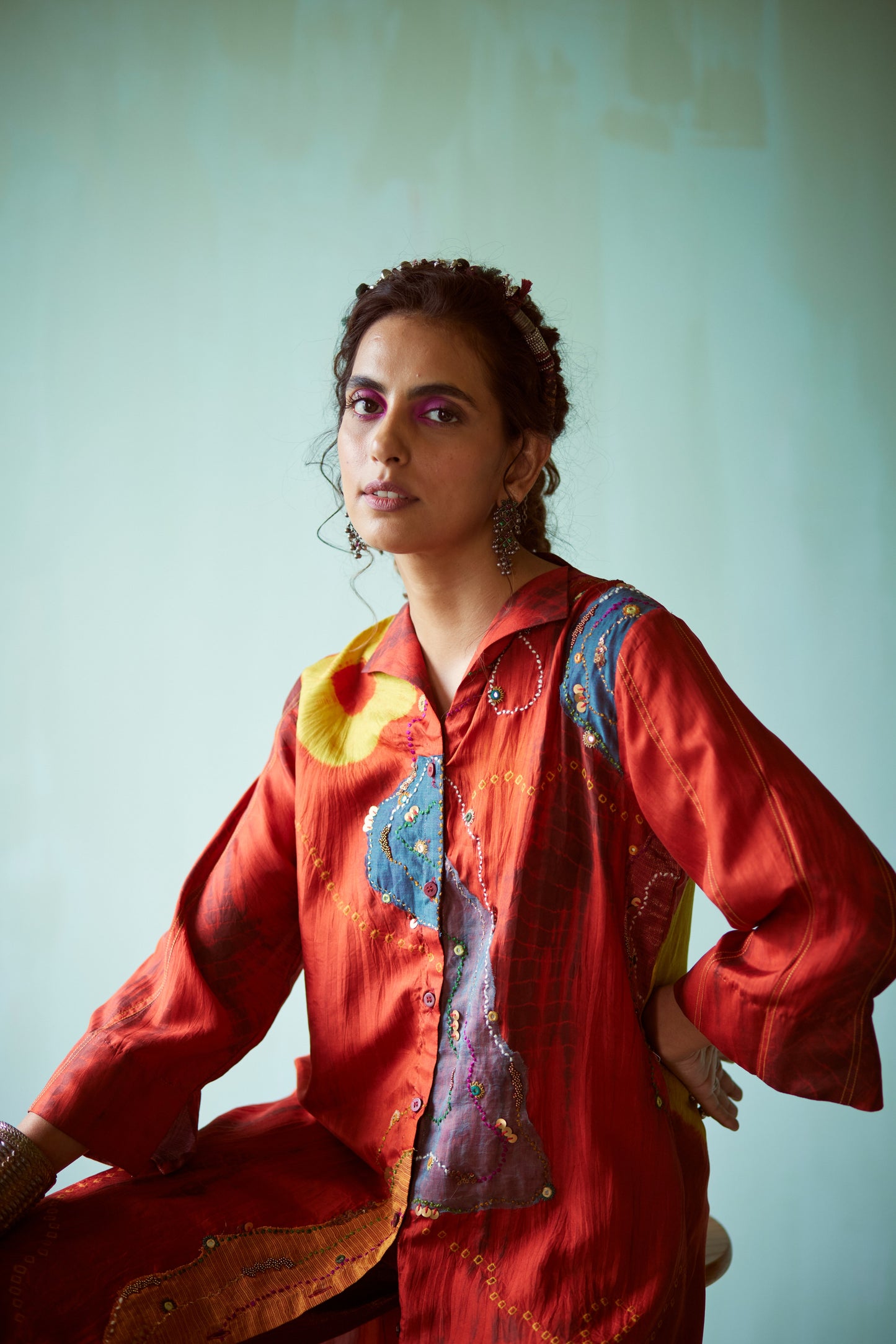 Orange Tie & Dye Bandhani Tunic Set