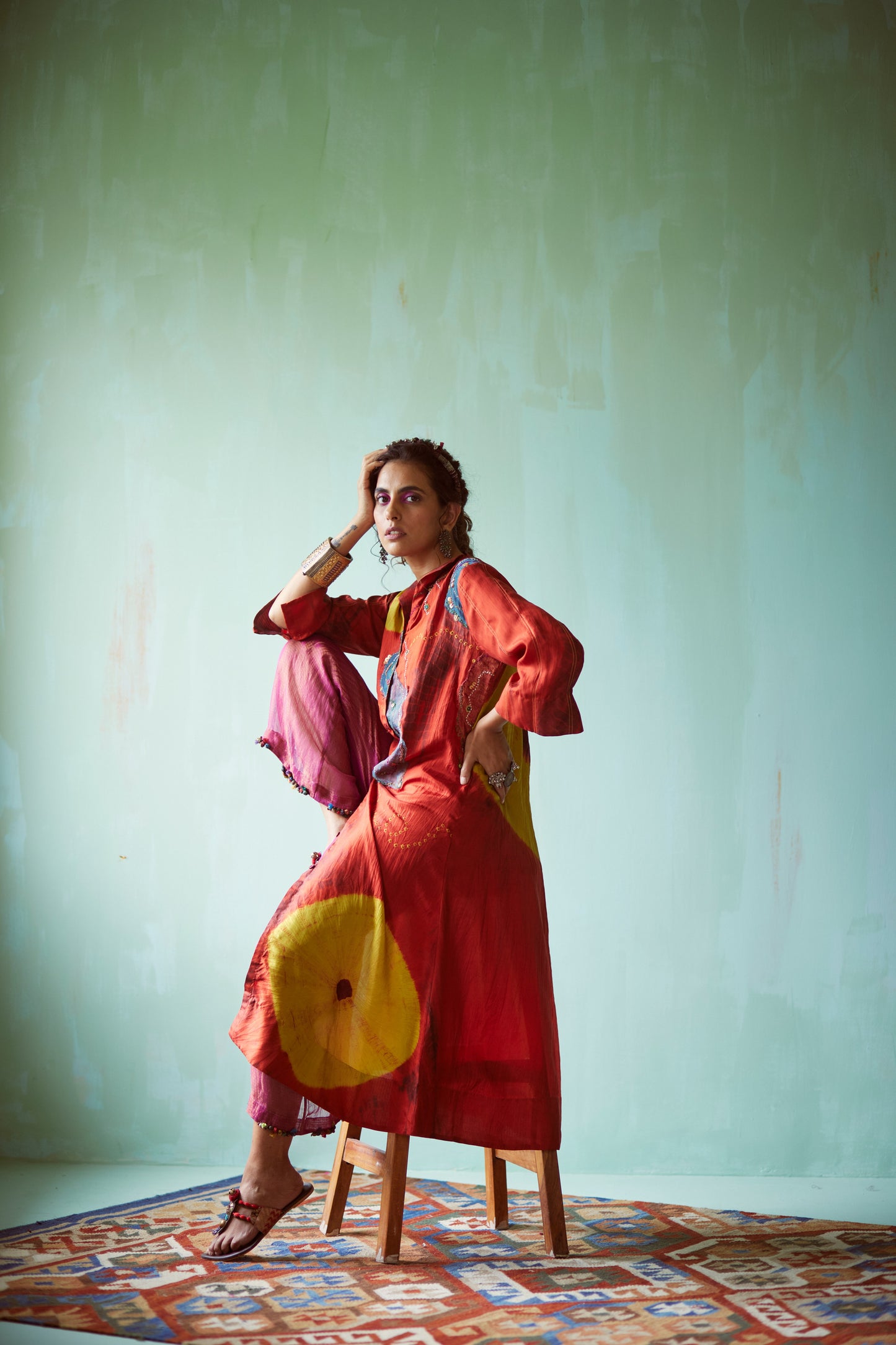 Orange Tie & Dye Bandhani Tunic Set