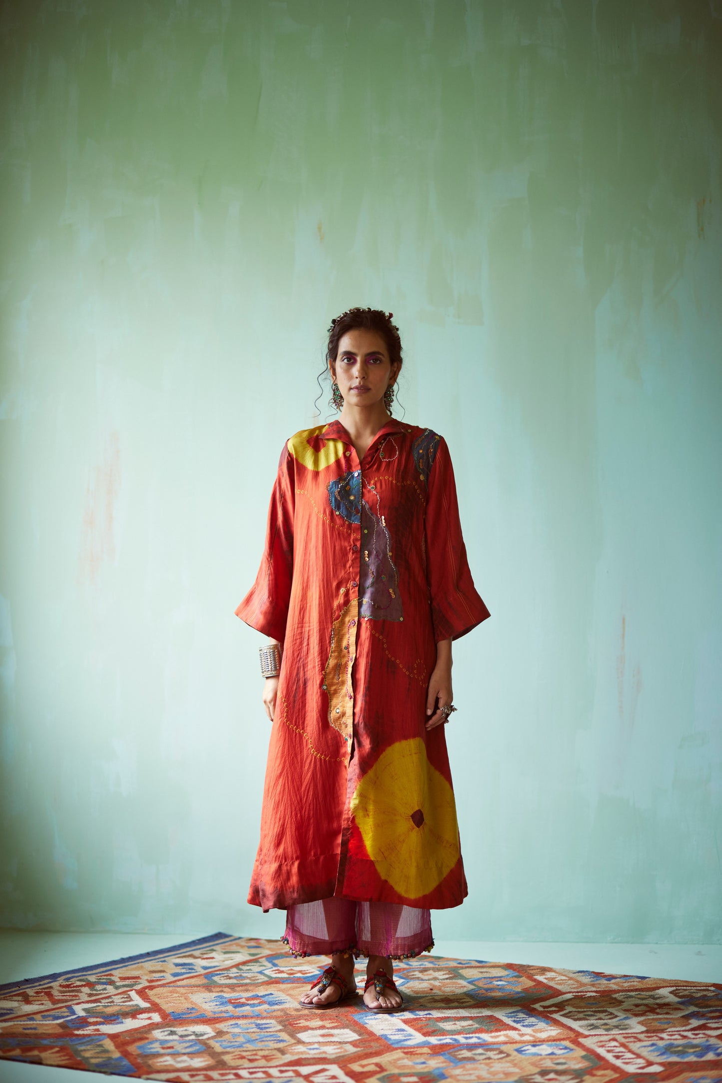 Orange Tie & Dye Bandhani Tunic Set