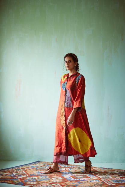 Orange Tie & Dye Bandhani Tunic Set