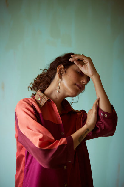Pink Hand Embellished Asymmetric Shirt
