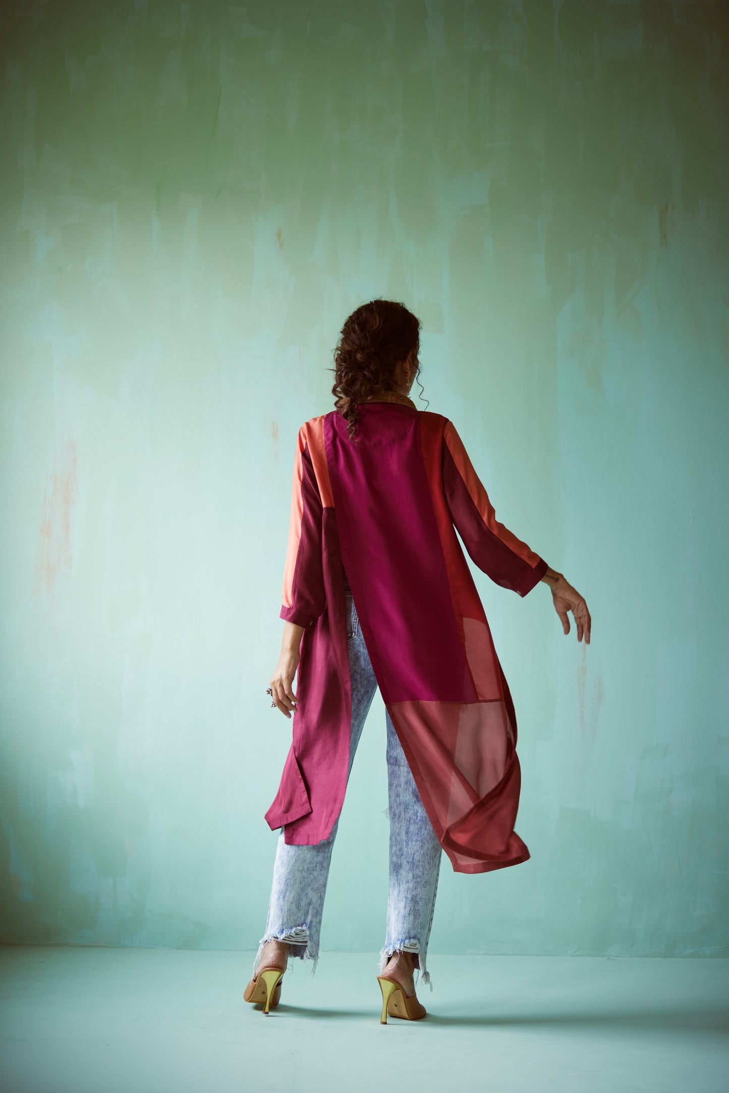 Pink Hand Embellished Asymmetric Shirt