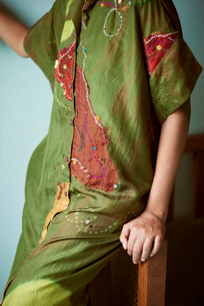 Green Tie-Dye Hand Embellished Tunic Set