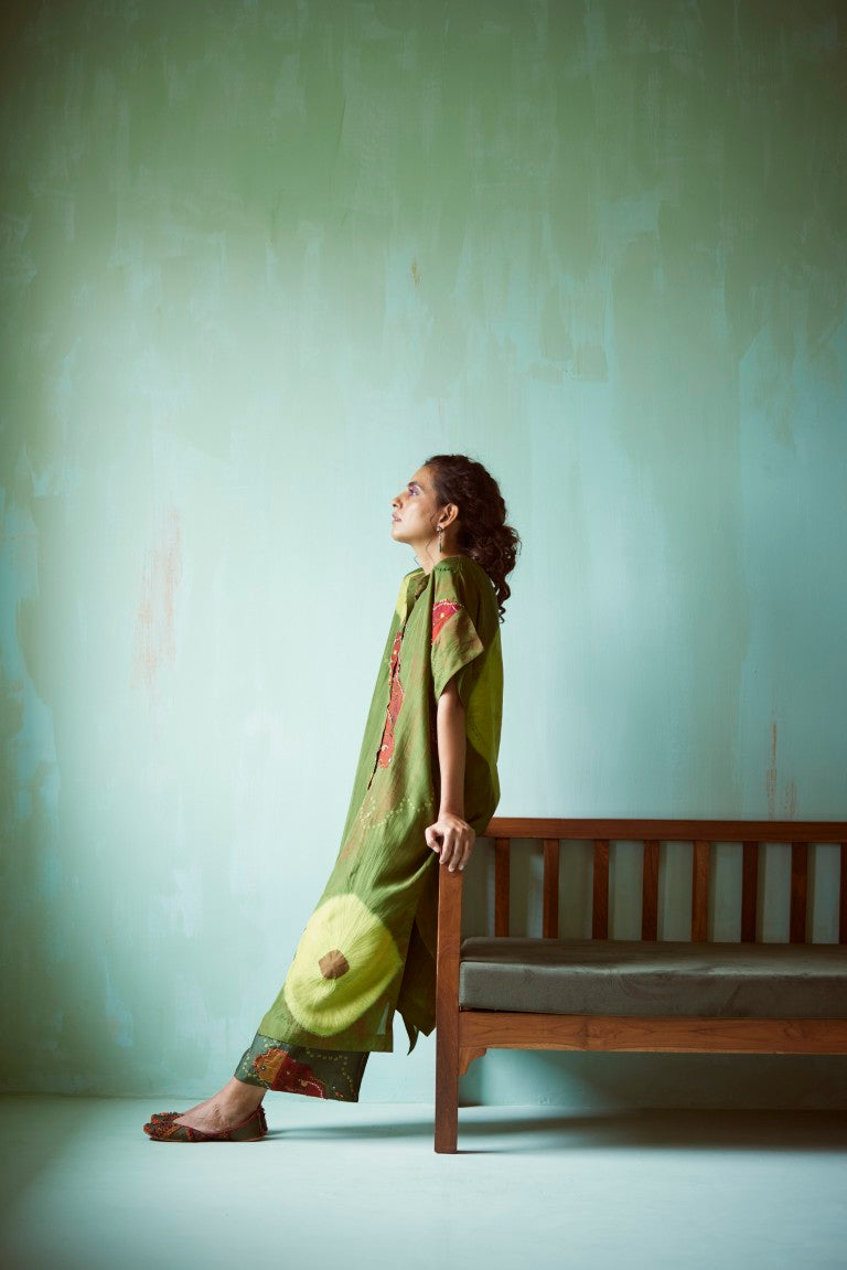 Green Tie-Dye Hand Embellished Tunic Set