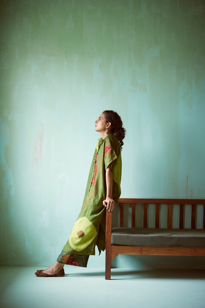 Green Tie-Dye Hand Embellished Tunic Set