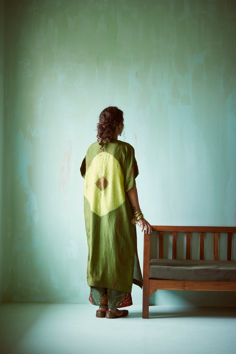 Green Tie-Dye Hand Embellished Tunic Set