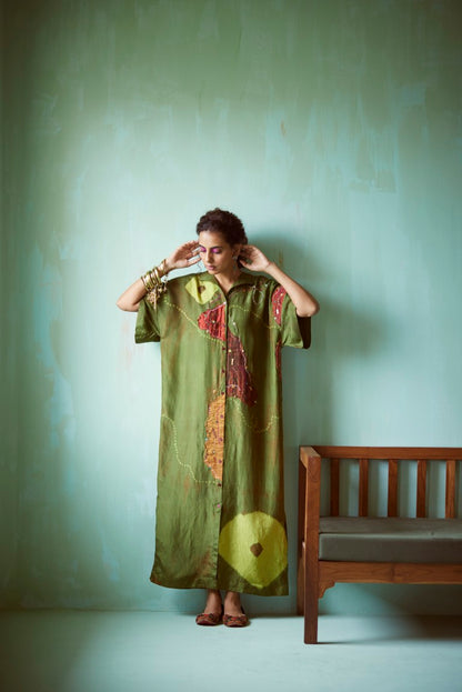 Green Tie-Dye Hand Embellished Tunic Set