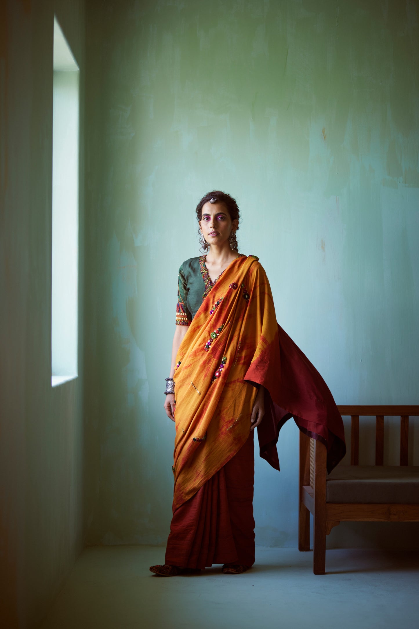 Yellow Tie-Dye Hand Embellished Saree Set