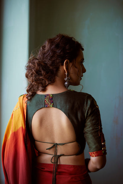 Yellow Tie-Dye Hand Embellished Saree Set