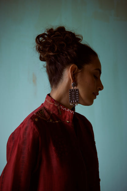 Dark Red Tie & Dye Hand Embellished Tunic