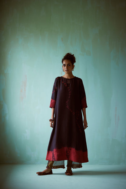 Black Tie-Dye Hand Embellished Tunic Set