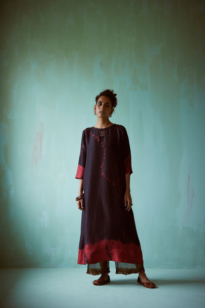 Black Tie-Dye Hand Embellished Tunic Set