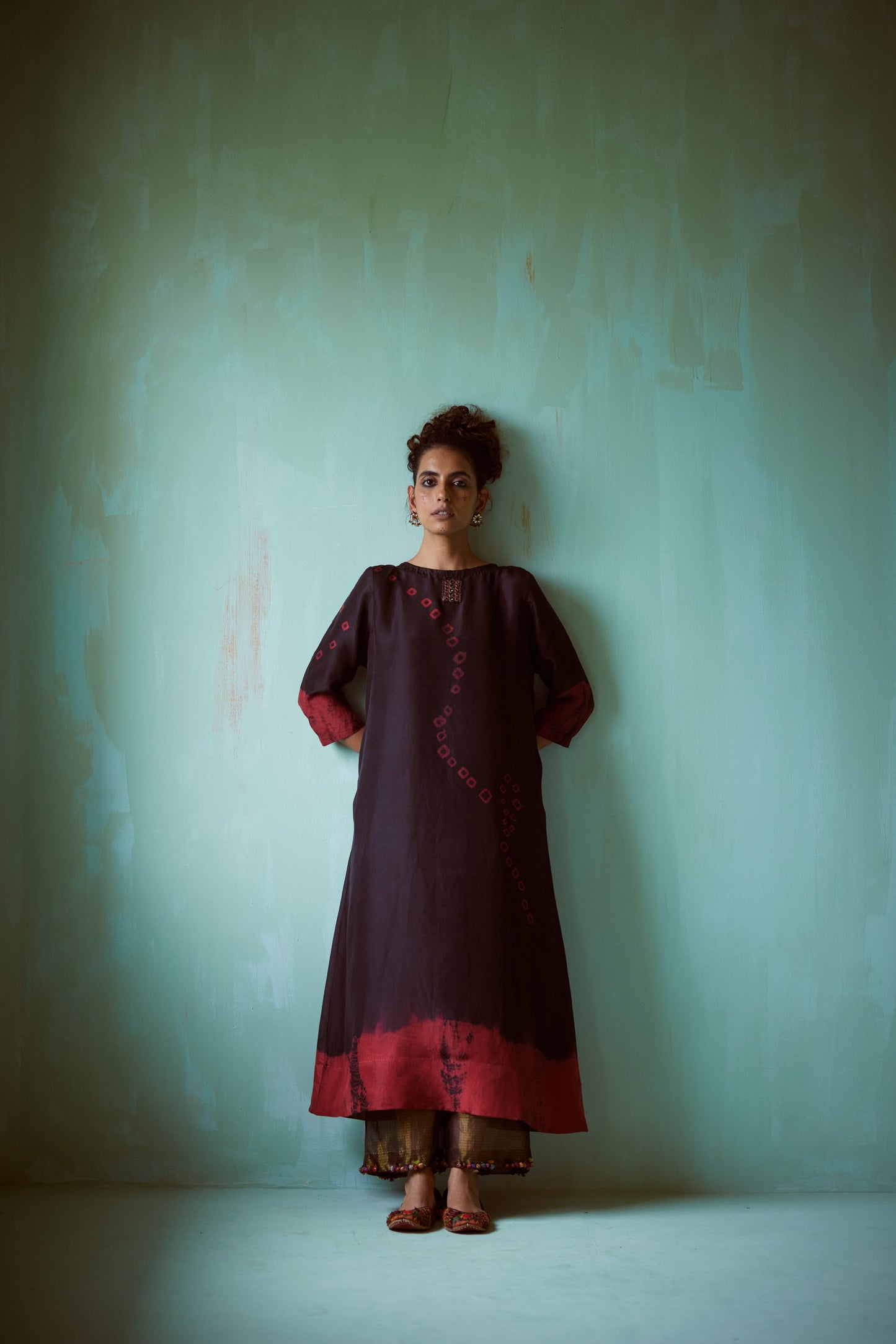Black Tie-Dye Hand Embellished Tunic Set