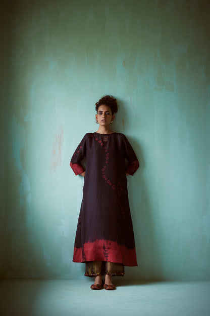 Black Tie-Dye Hand Embellished Tunic Set