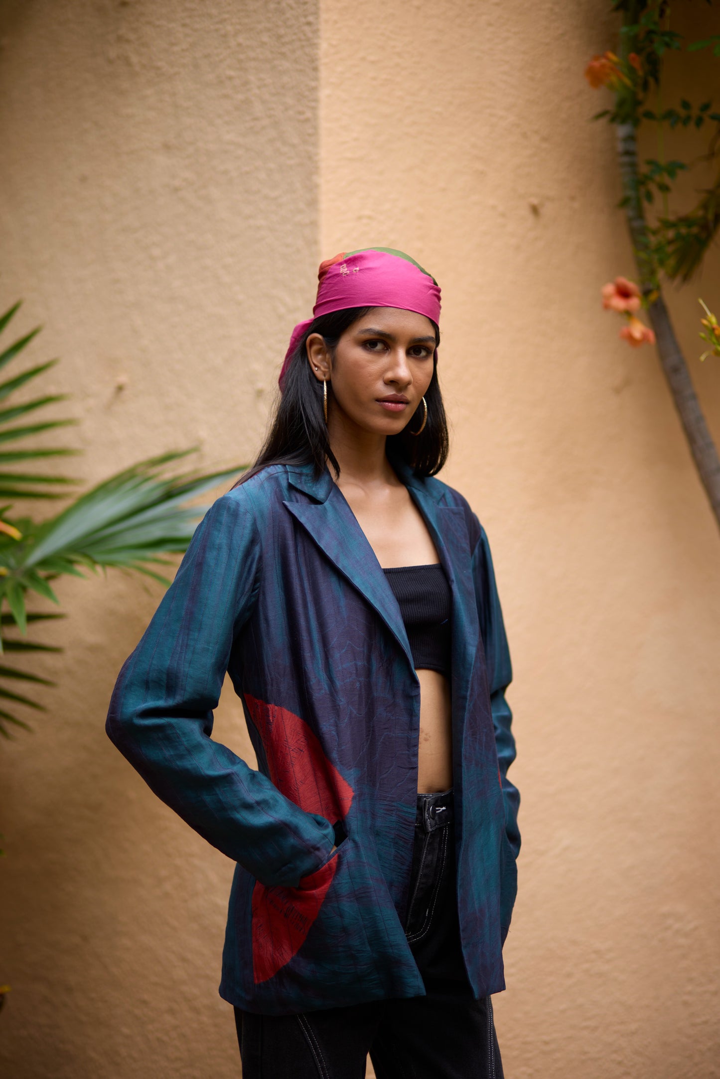 Teal Silk Cotton Bandhani Relaxed Jacket