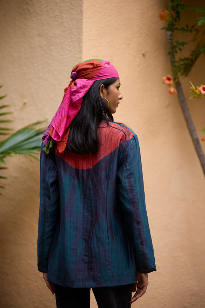Teal Silk Cotton Bandhani Relaxed Jacket