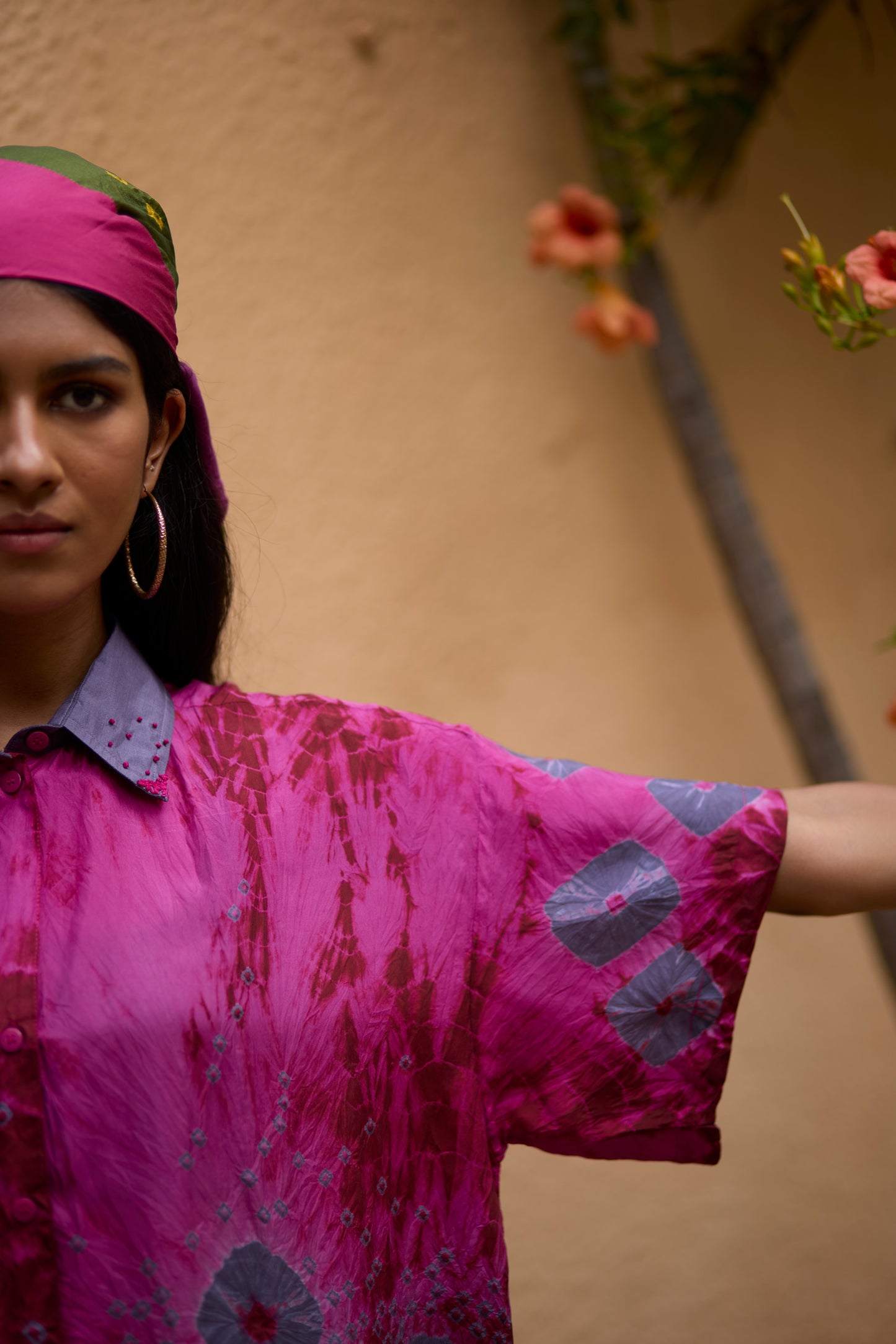 Pink & Grey pure silk tie-dye ombre shirt