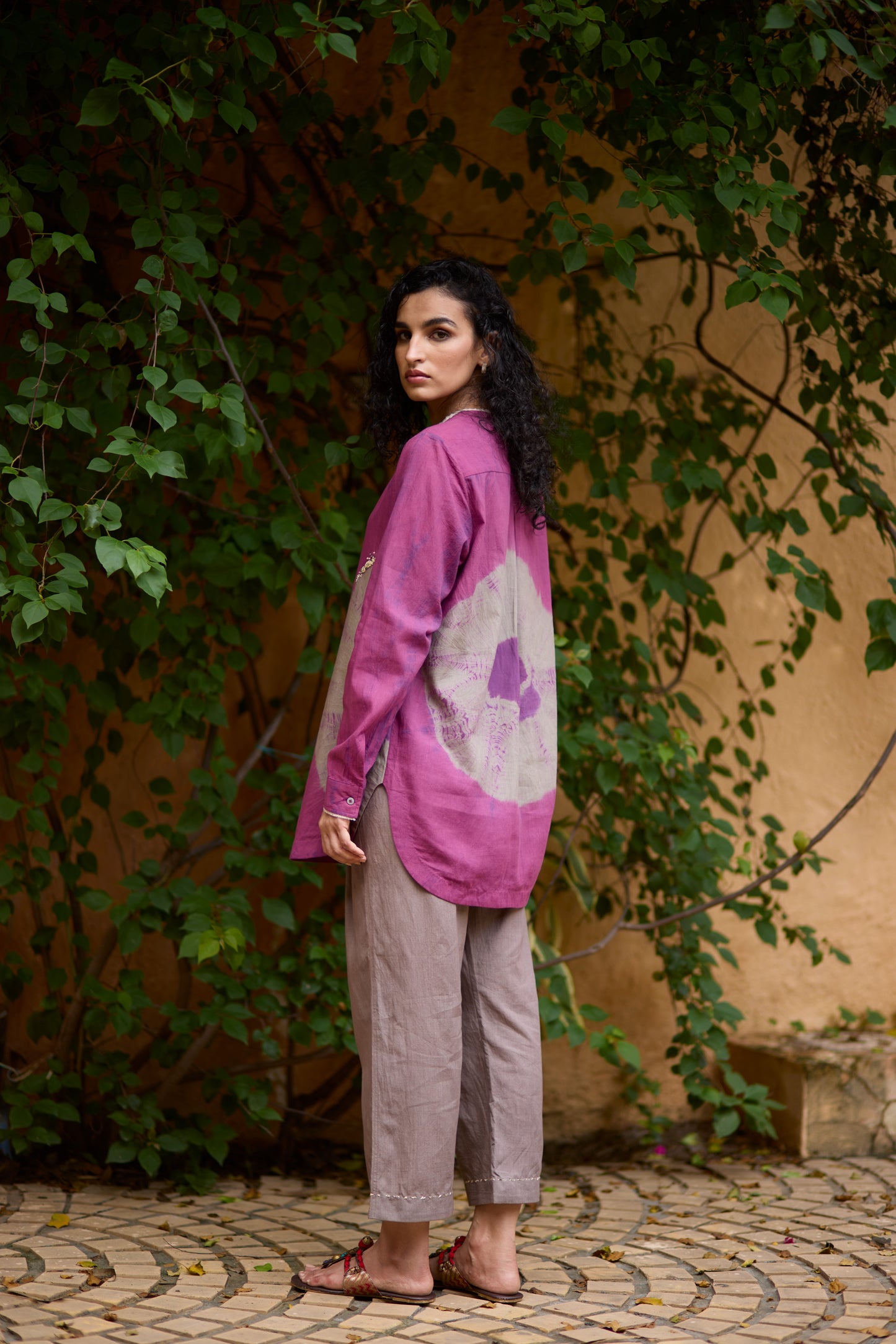 Pink & Grey Cotton Placement Bandhani Co-ord Set