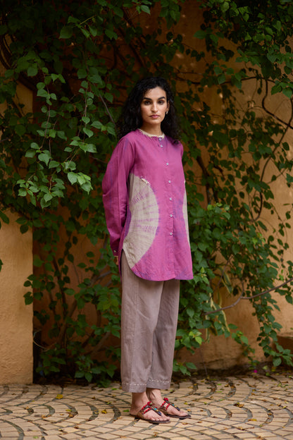 Pink & Grey Cotton Placement Bandhani Co-ord Set